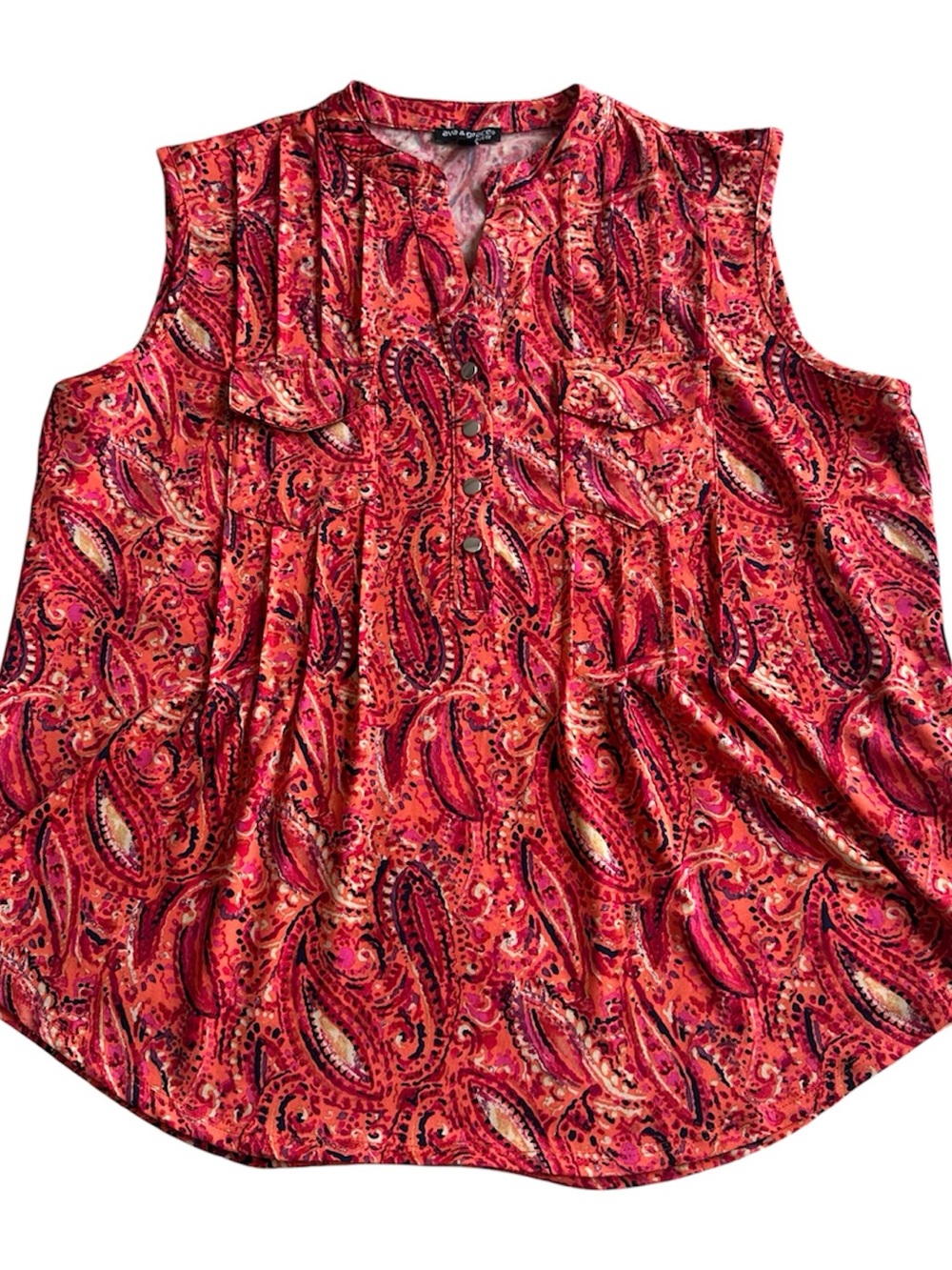 Ava & Grace Red Paisley Sleeveless Pleated Button Top Petite PXL